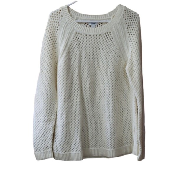 Old Navy White Open Knit Pullover Crewneck Sweater Large Lightweight Top - Picture 1 of 9